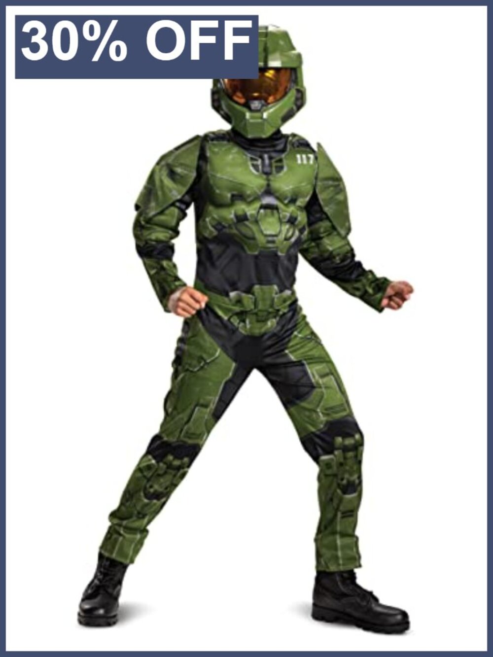 Kids Halo Master Chief Muscle Costume Jumpsuit Mask Small 4-6